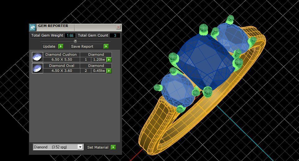 cushion sq ovar ruby three stone ring 3D print model_4