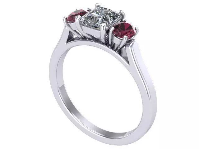 cushion sq ovar ruby three stone ring 3D print model_0