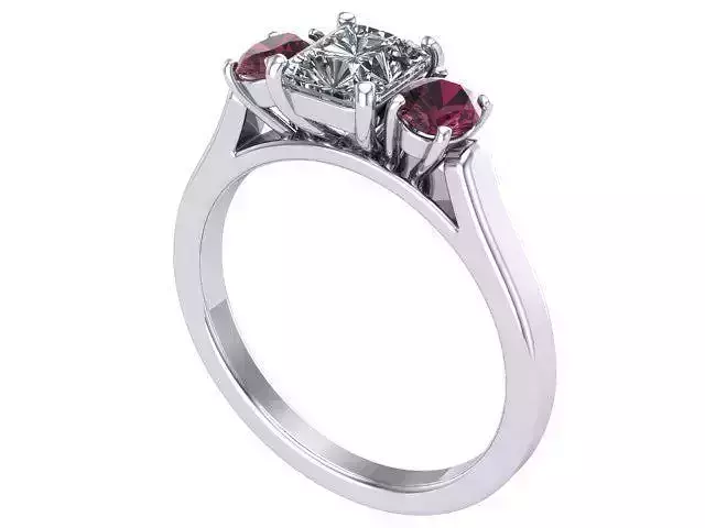 cushion sq ovar ruby three stone ring