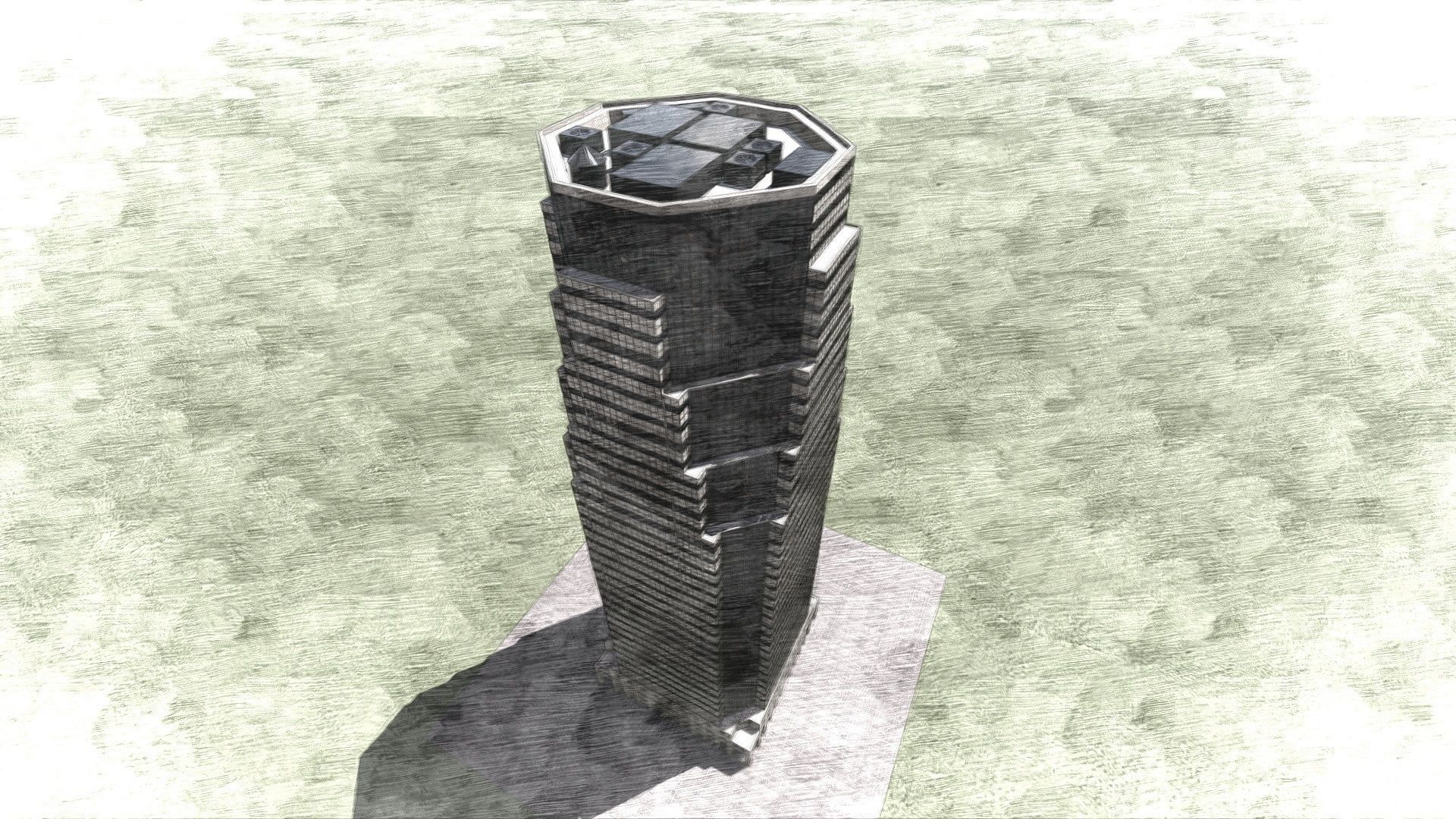 Tower - 6 tall building in minecraft Low-poly 3D model_19