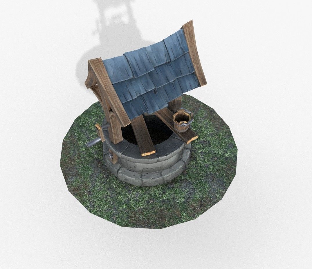 Well low poly water in middle of grassy area Low-poly 3D model_1