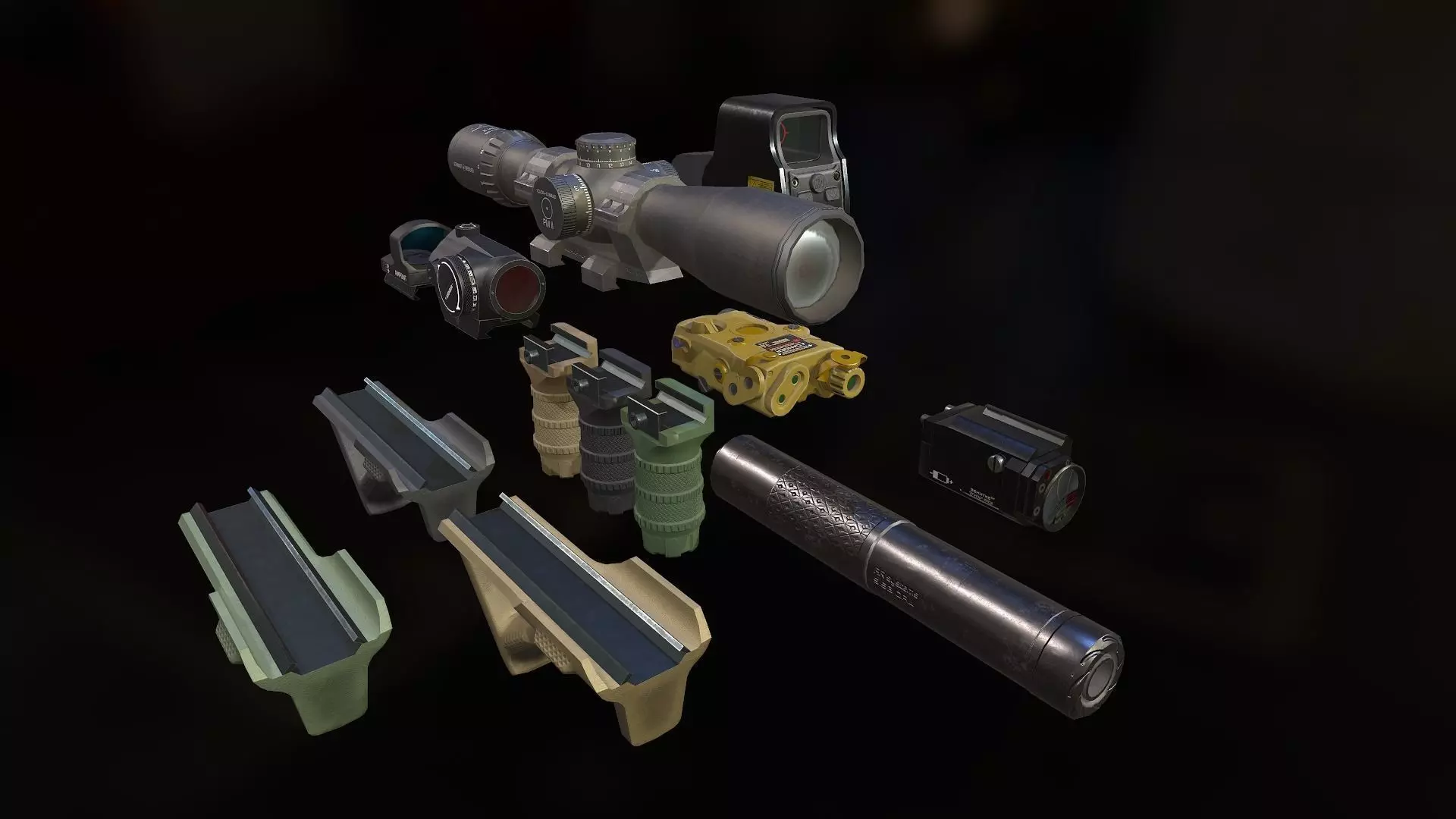Weapon mods pack Low-poly 3D model_0