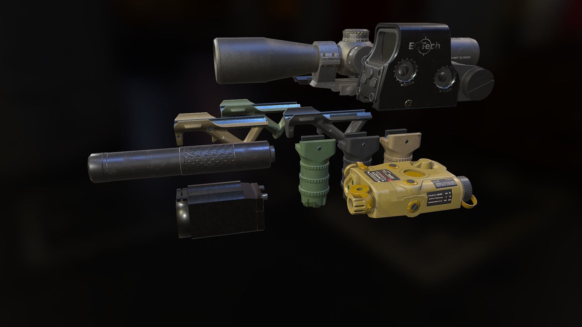 Weapon mods pack Low-poly 3D model_5