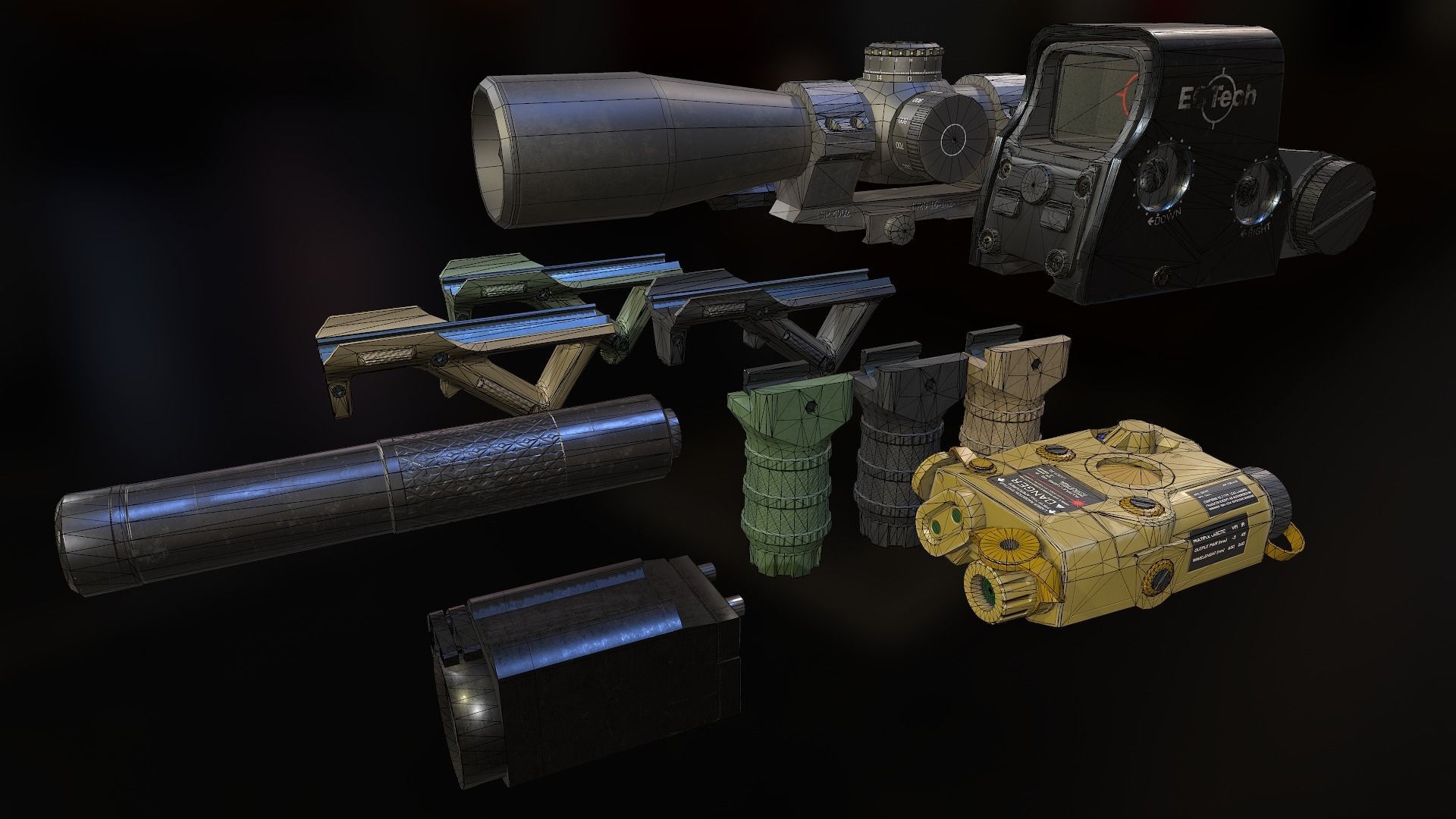 Weapon mods pack Low-poly 3D model_35