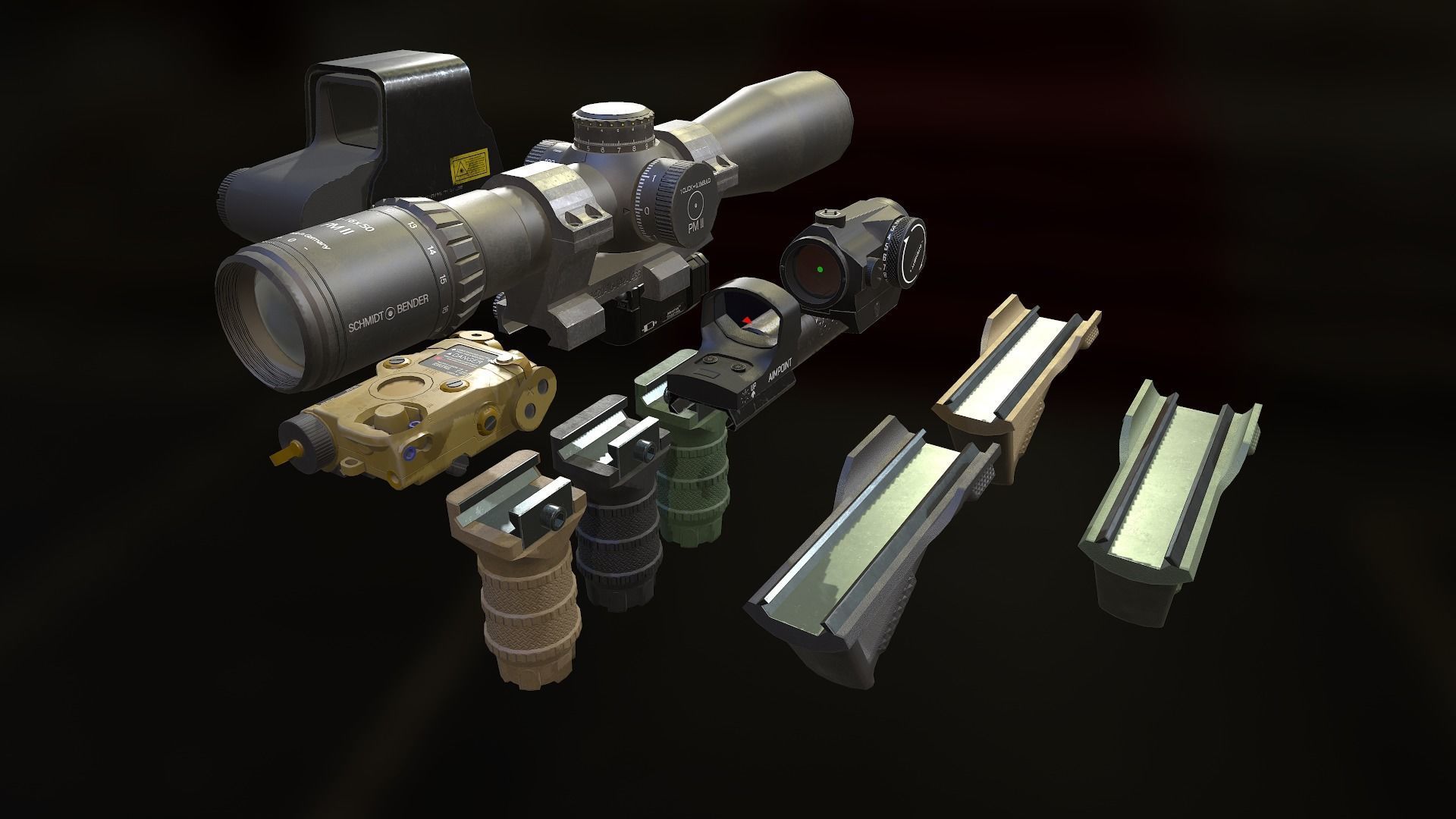 Weapon mods pack Low-poly 3D model_2