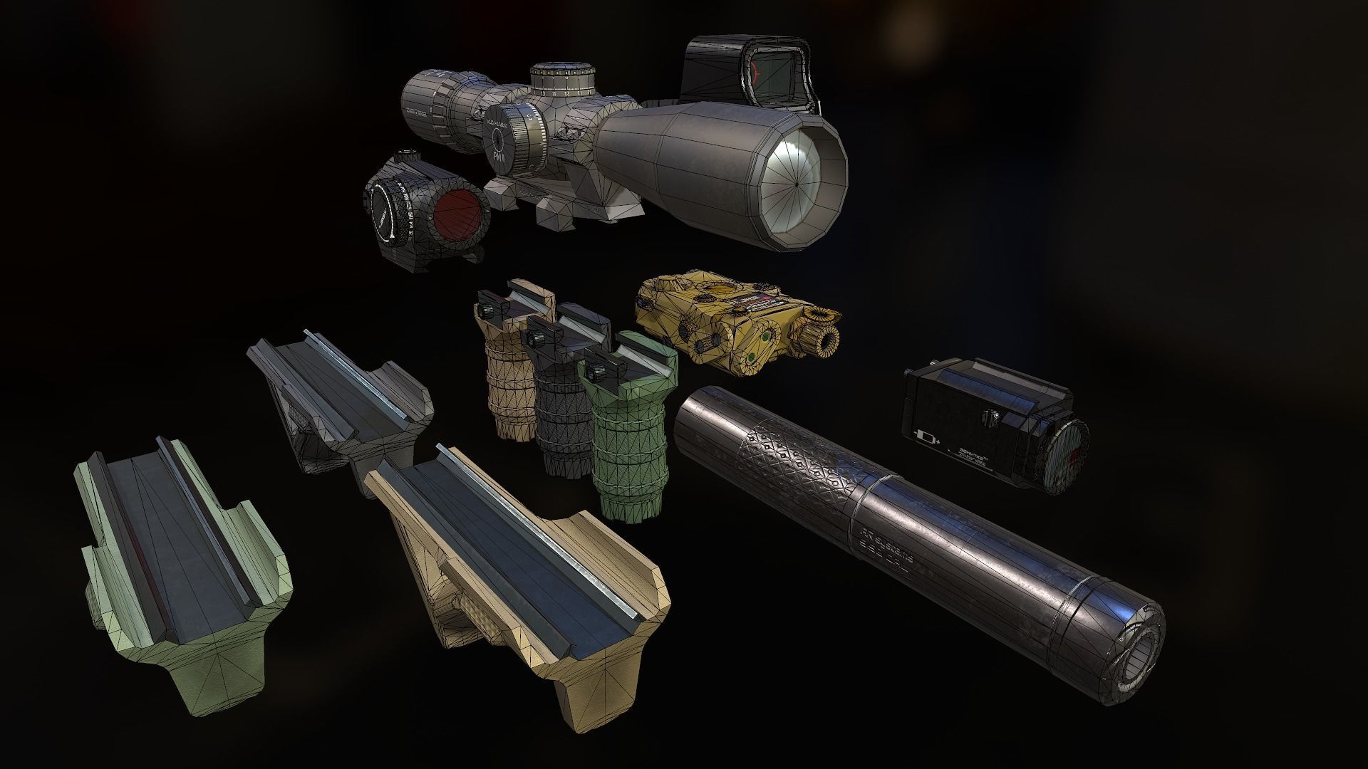 Weapon mods pack Low-poly 3D model_34