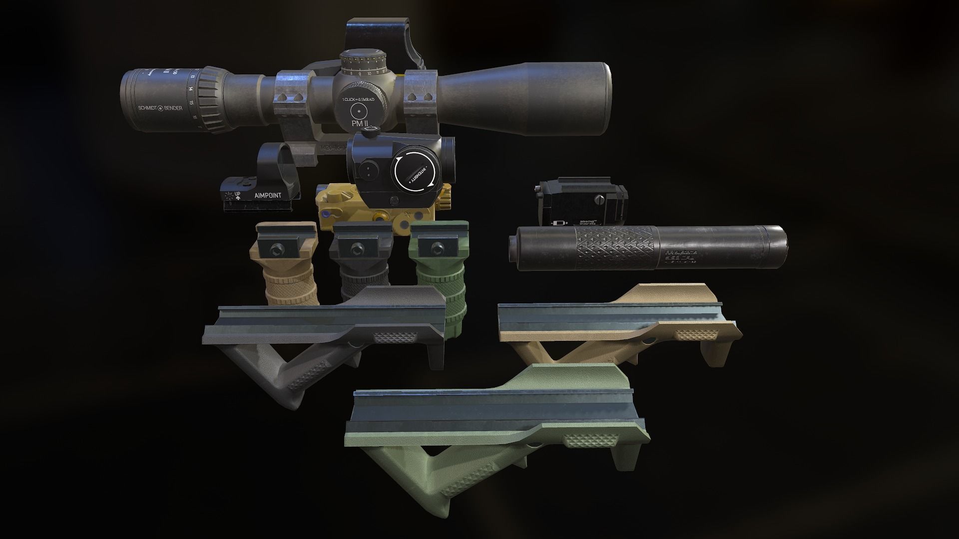 Weapon mods pack Low-poly 3D model_1