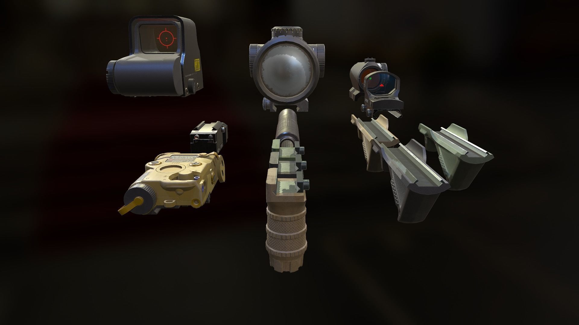 Weapon mods pack Low-poly 3D model_3