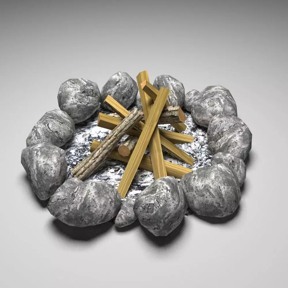 Bonfire fire pit made of rocks and logs Free low-poly 3D model