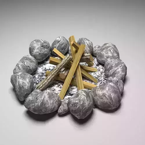 Bonfire fire pit made of rocks and logs Free low-poly 3D model