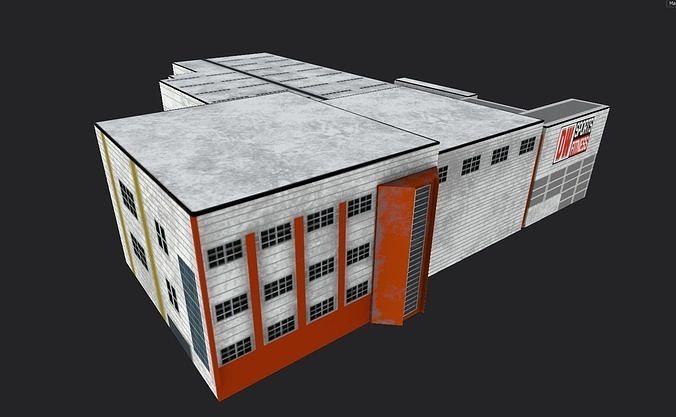 Megamarket industrial building Low-poly 3D model