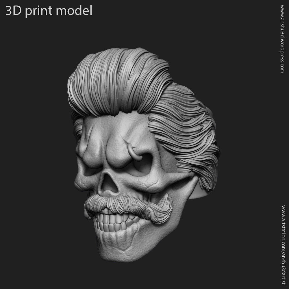 Skull ring bearded vol2 jewelry 3D print model_13
