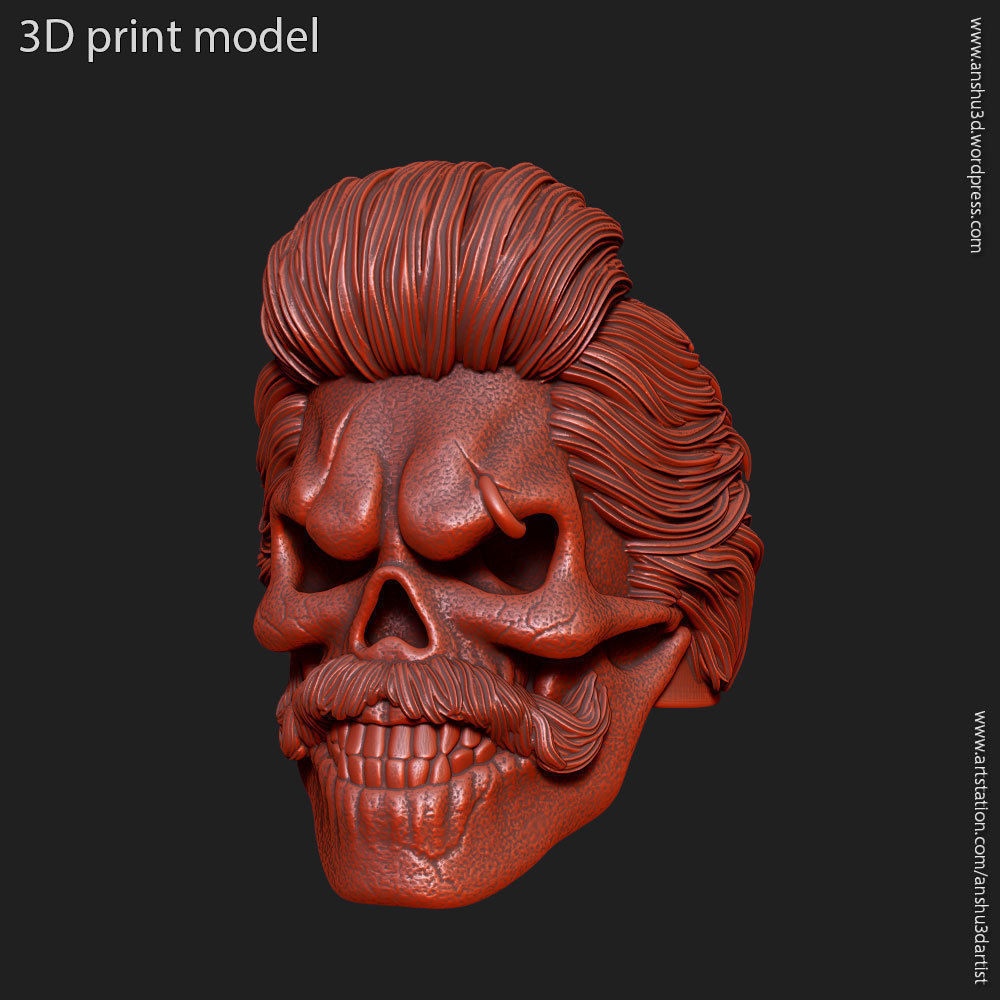 Skull ring bearded vol2 jewelry 3D print model_16