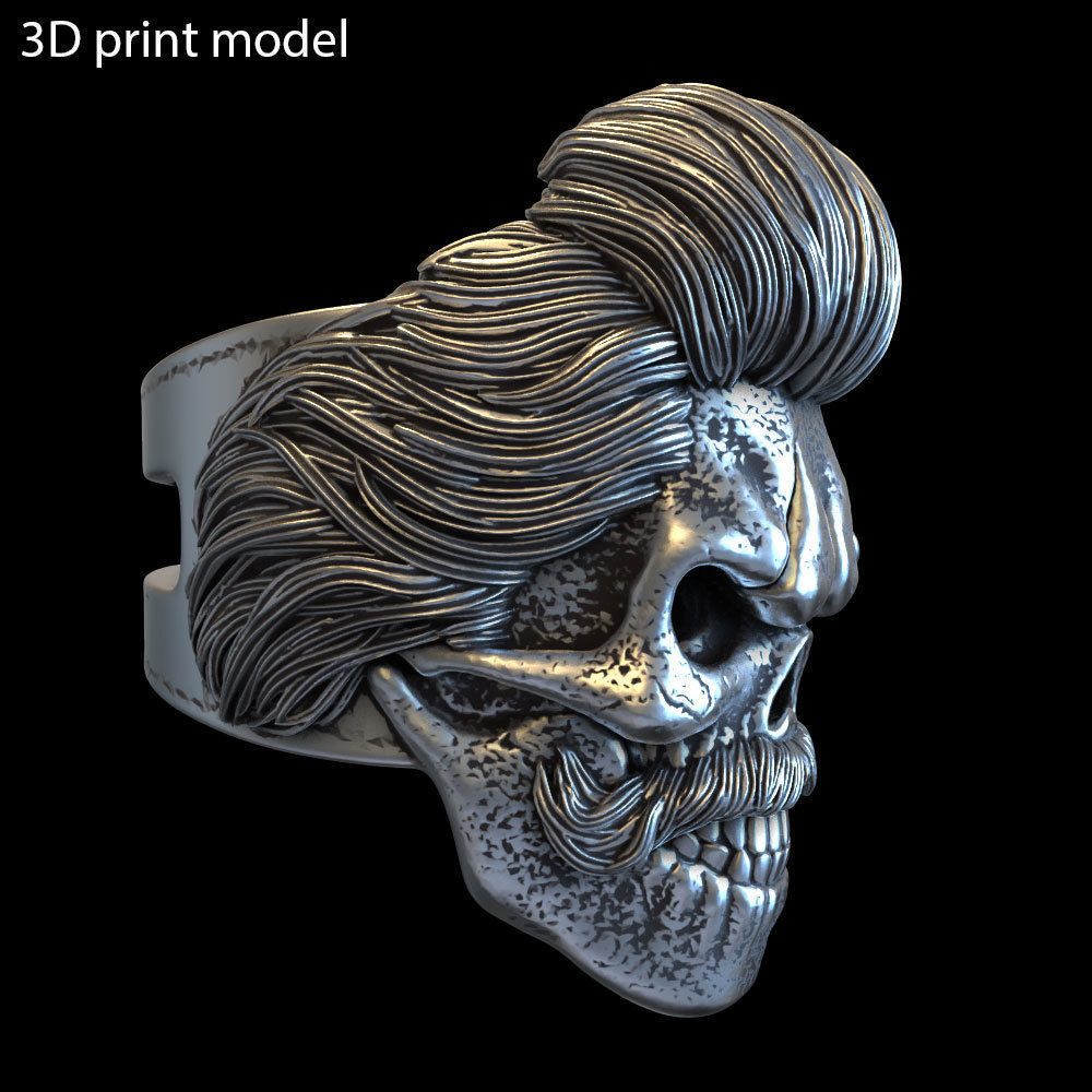 Skull ring bearded vol2 jewelry 3D print model_8