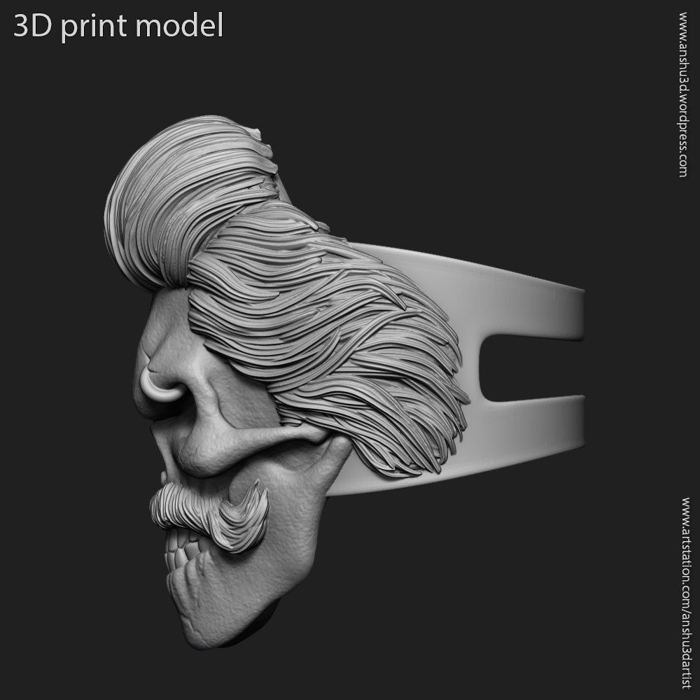 Skull ring bearded vol2 jewelry 3D print model_14