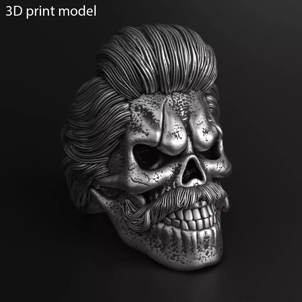 Skull ring bearded vol2 jewelry 3D print model_0