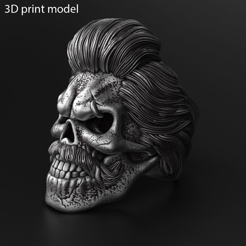 Skull ring bearded vol2 jewelry 3D print model_3