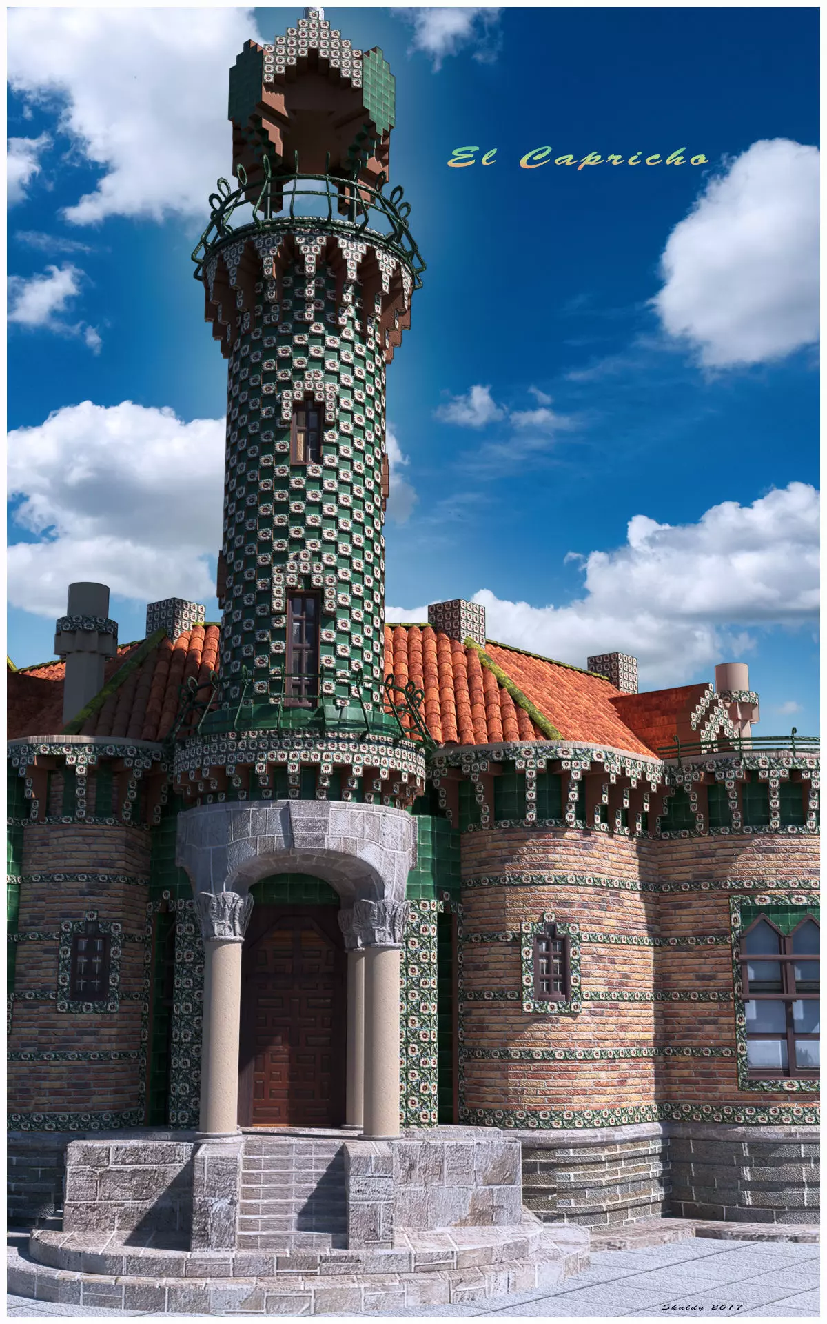 ElCapricho building with orange roof 3D model_0