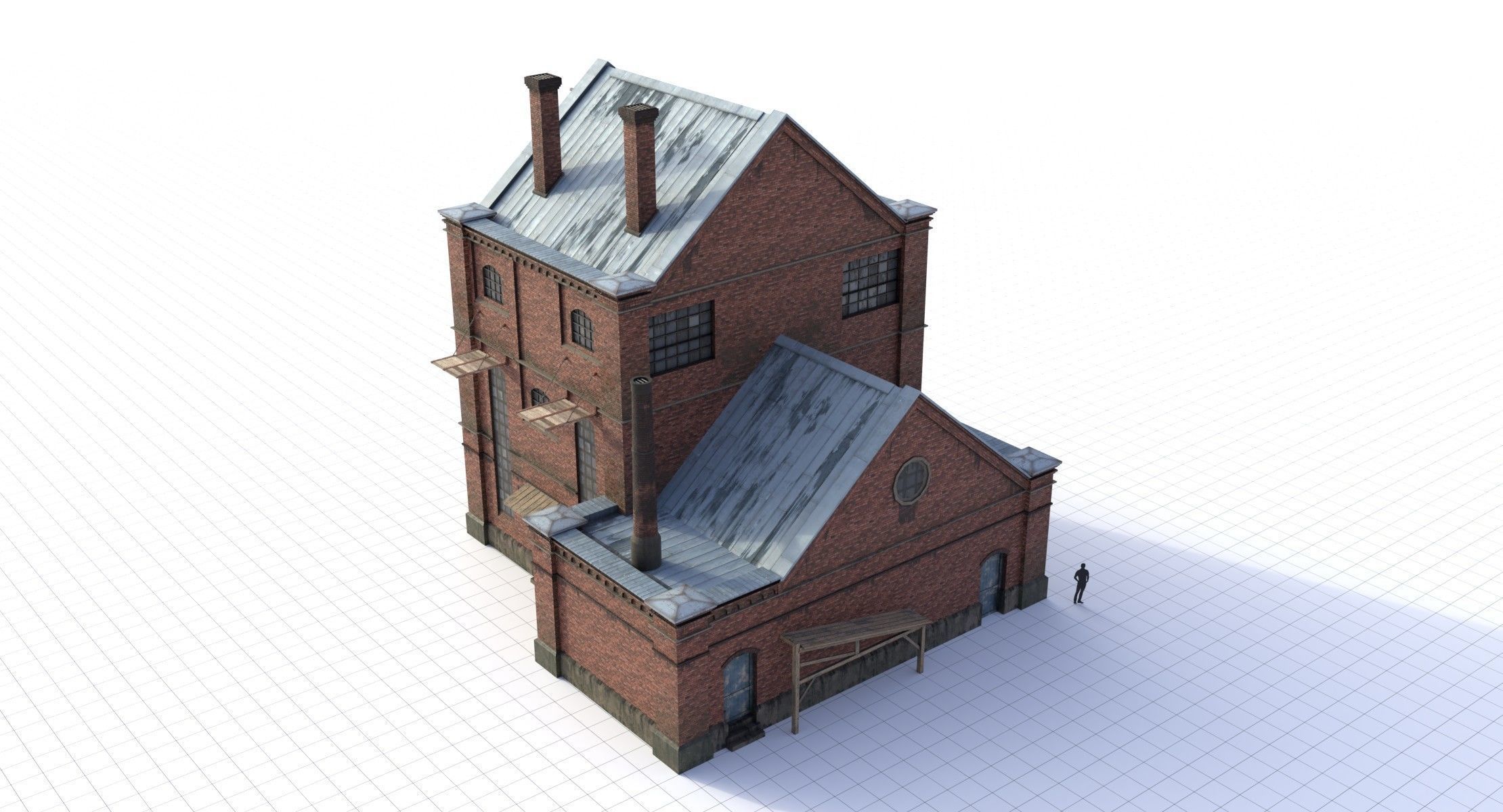 Modular Old Industrial Building Asset Low-poly 3D model_2
