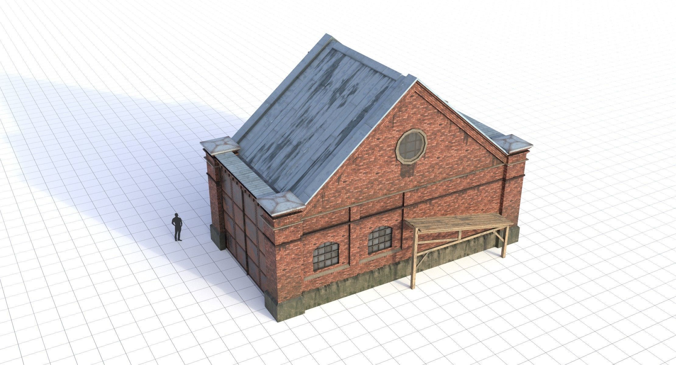 Modular Old Industrial Building Asset Low-poly 3D model_12
