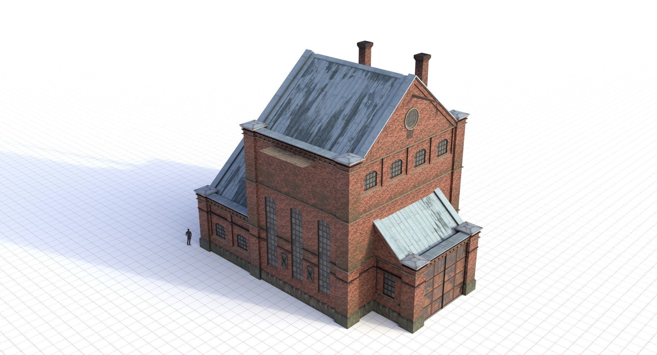 Modular Old Industrial Building Asset Low-poly 3D model_4