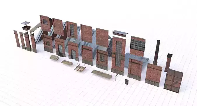 Modular Old Industrial Building Asset Low-poly 3D model