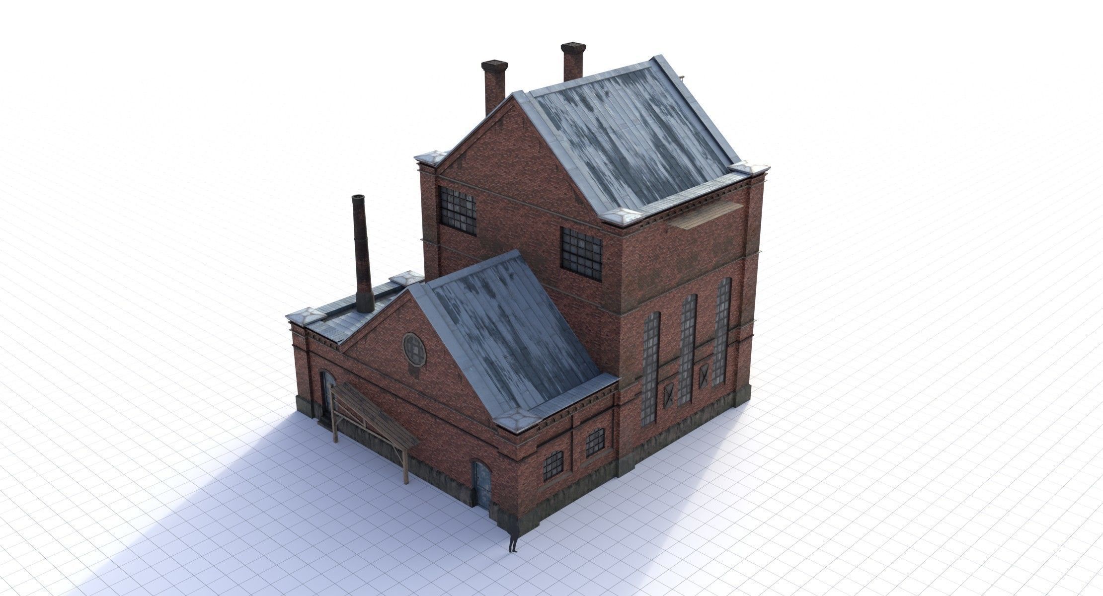 Modular Old Industrial Building Asset Low-poly 3D model_5