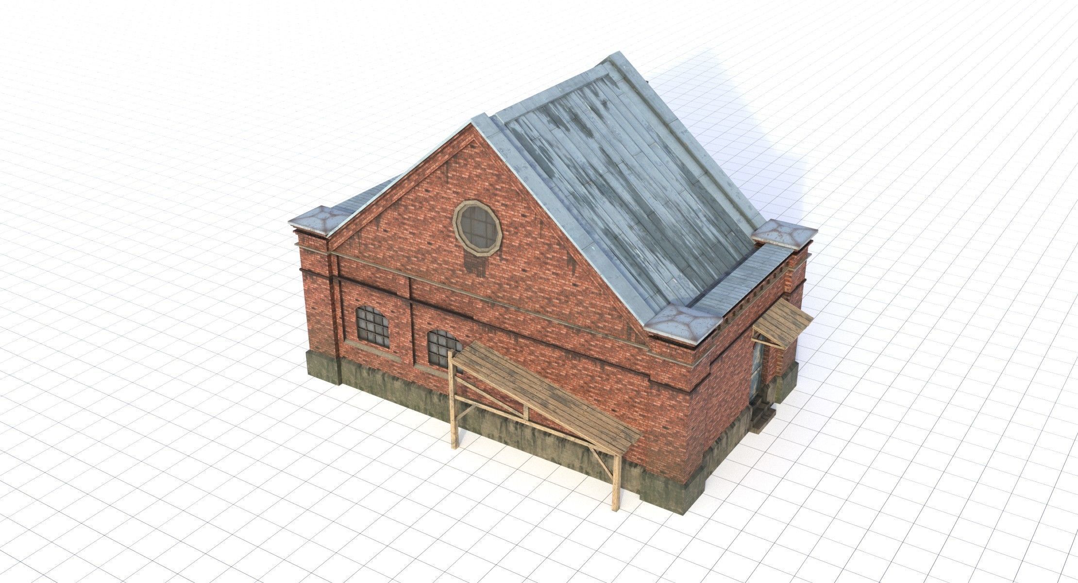 Modular Old Industrial Building Asset Low-poly 3D model_13