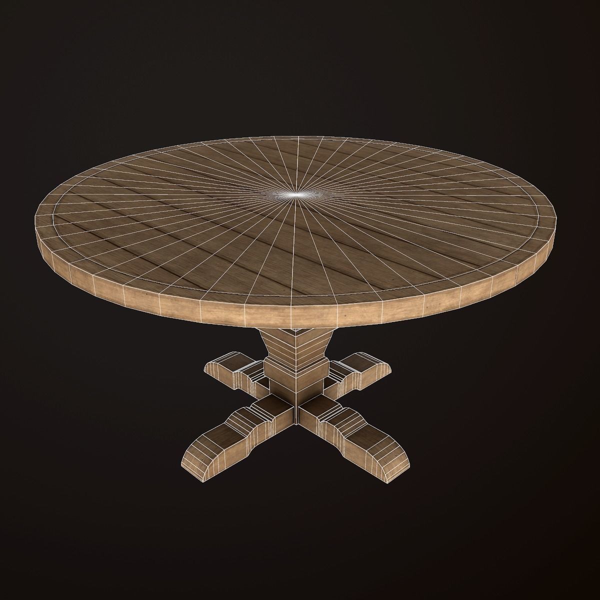 Wood Round Dining Table - PBR Game Ready Low-poly 3D model_10