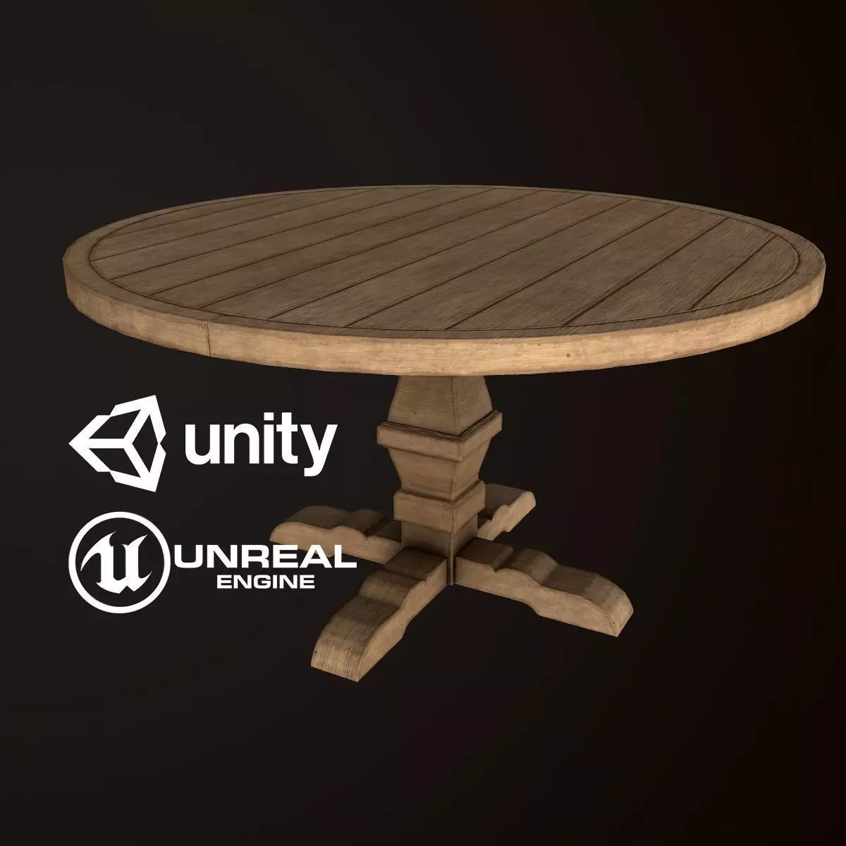 Wood Round Dining Table - PBR Game Ready Low-poly 3D model_0