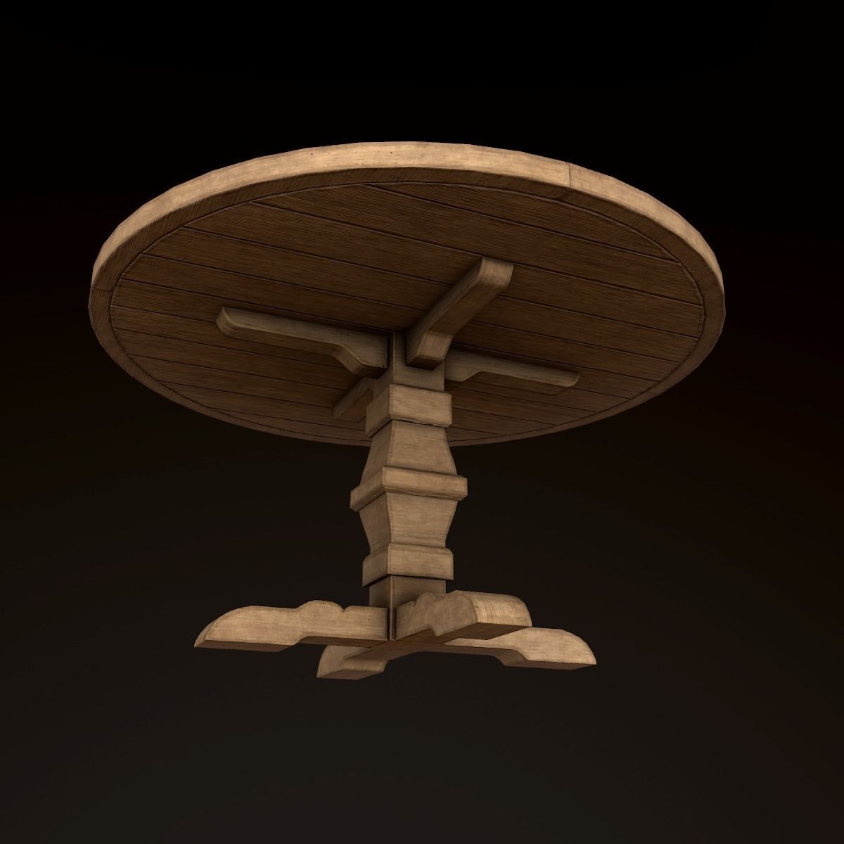 Wood Round Dining Table - PBR Game Ready Low-poly 3D model_3
