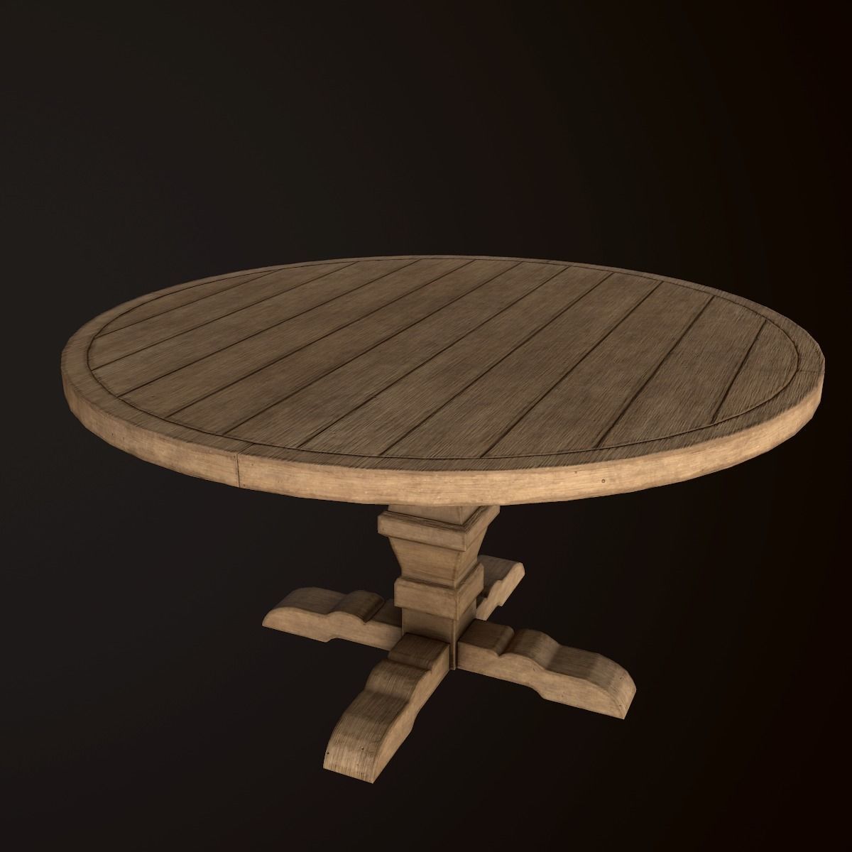 Wood Round Dining Table - PBR Game Ready Low-poly 3D model_7