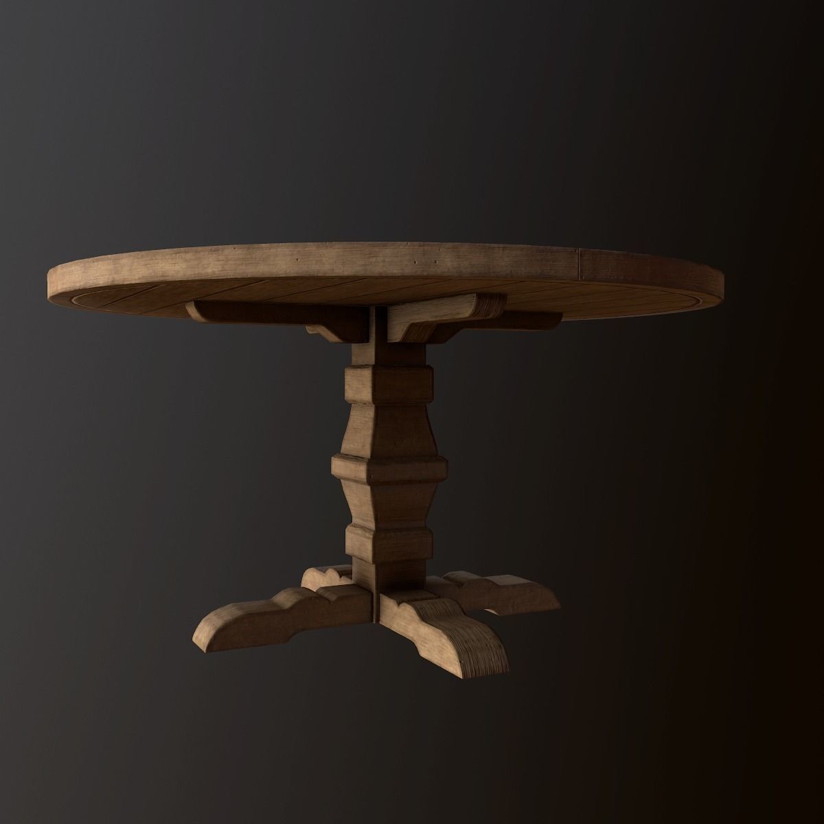 Wood Round Dining Table - PBR Game Ready Low-poly 3D model_1