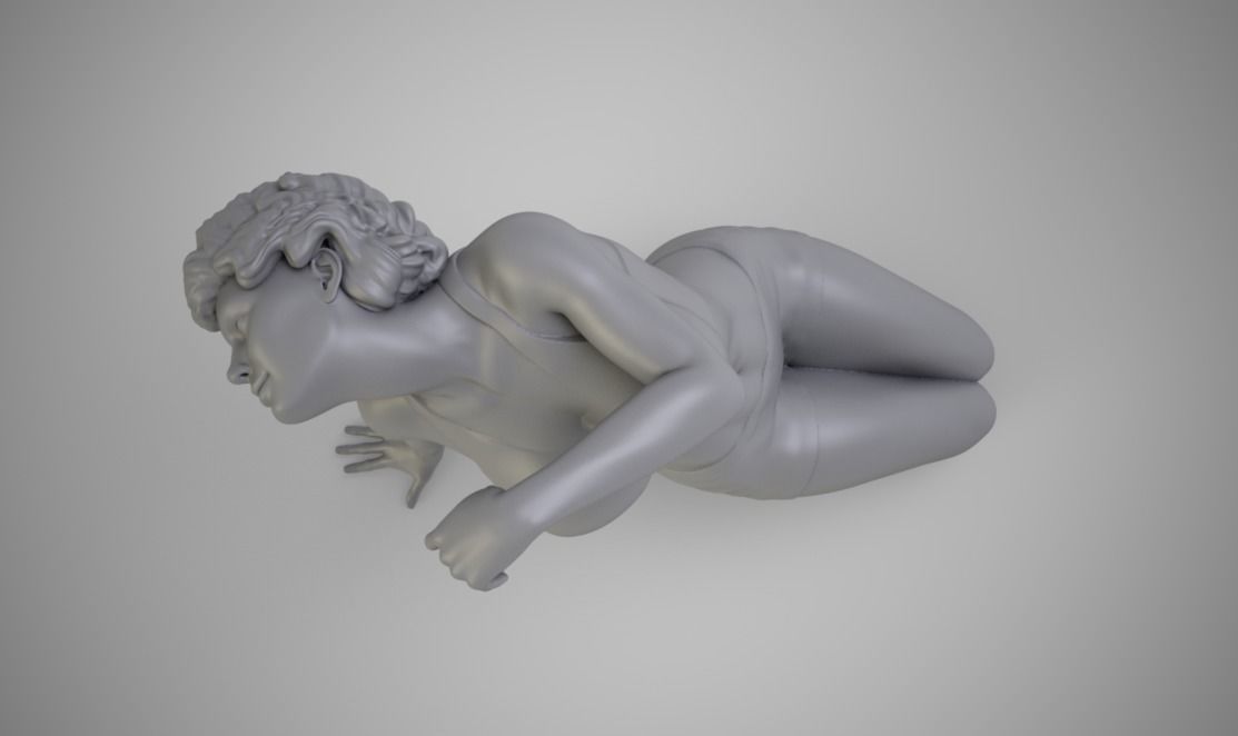 Fatigue woman lying 3D print model_2