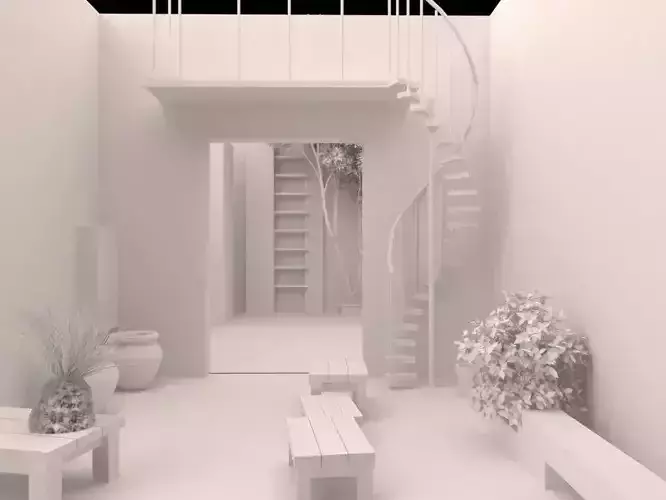 court room with spiral staircase