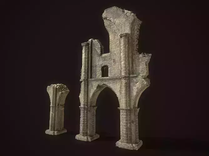 Ancient Cathedral Ruins Low-poly 3D model