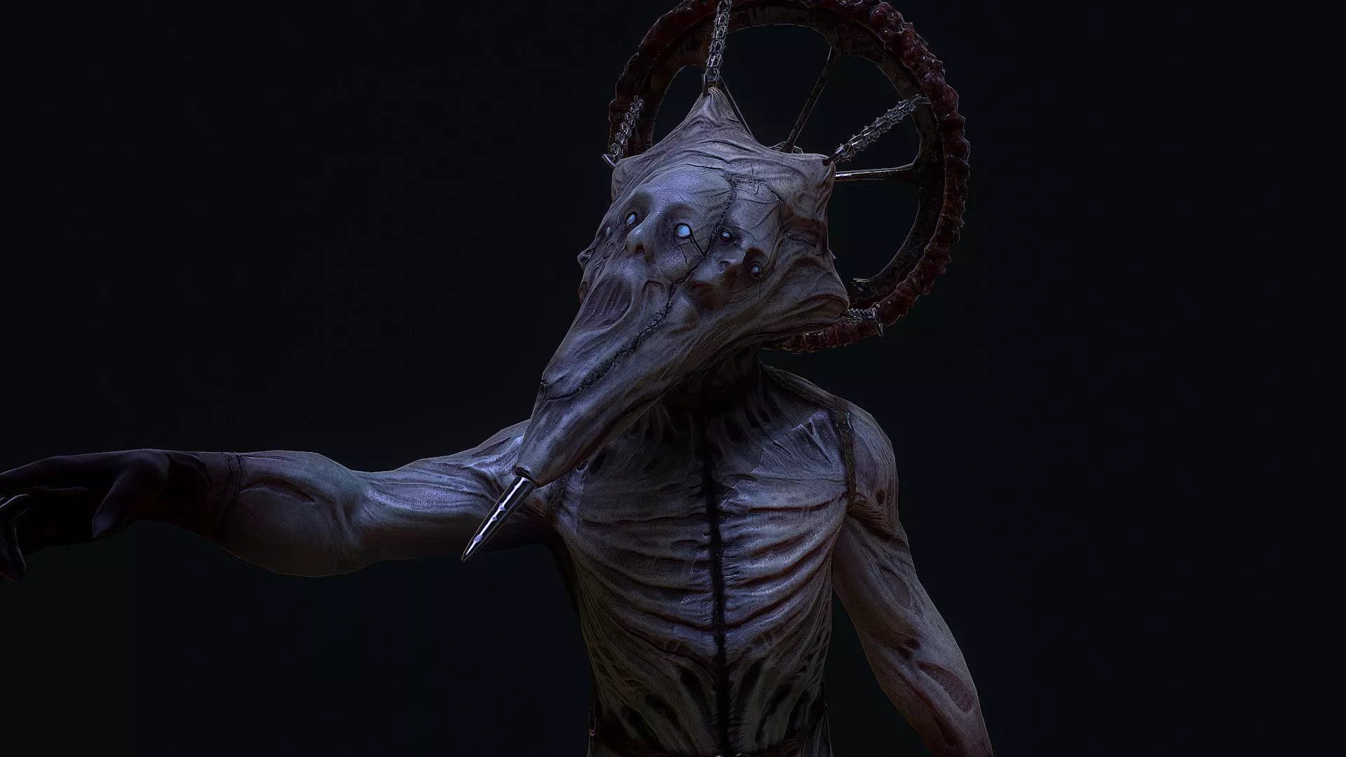 Conehead creepy horror enemy Low-poly 3D model_0