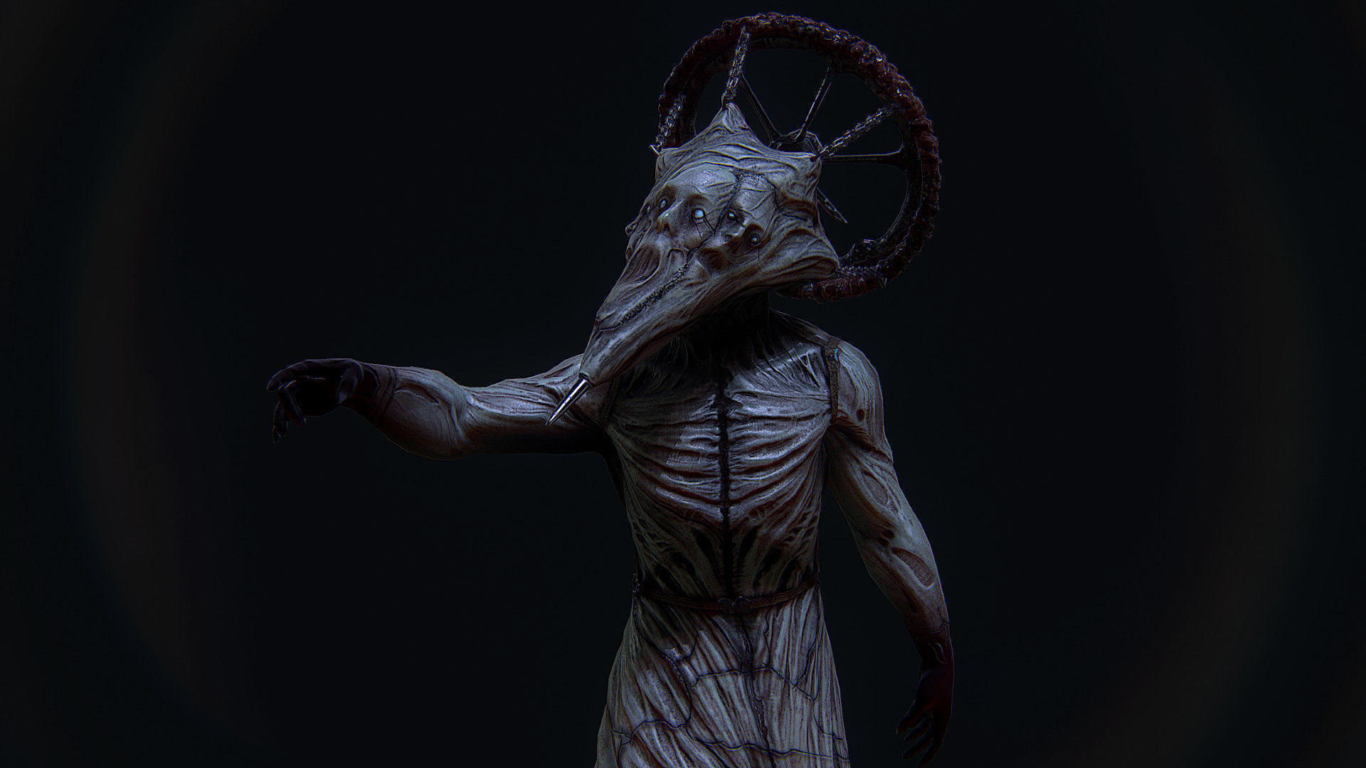 Conehead creepy horror enemy Low-poly 3D model_3
