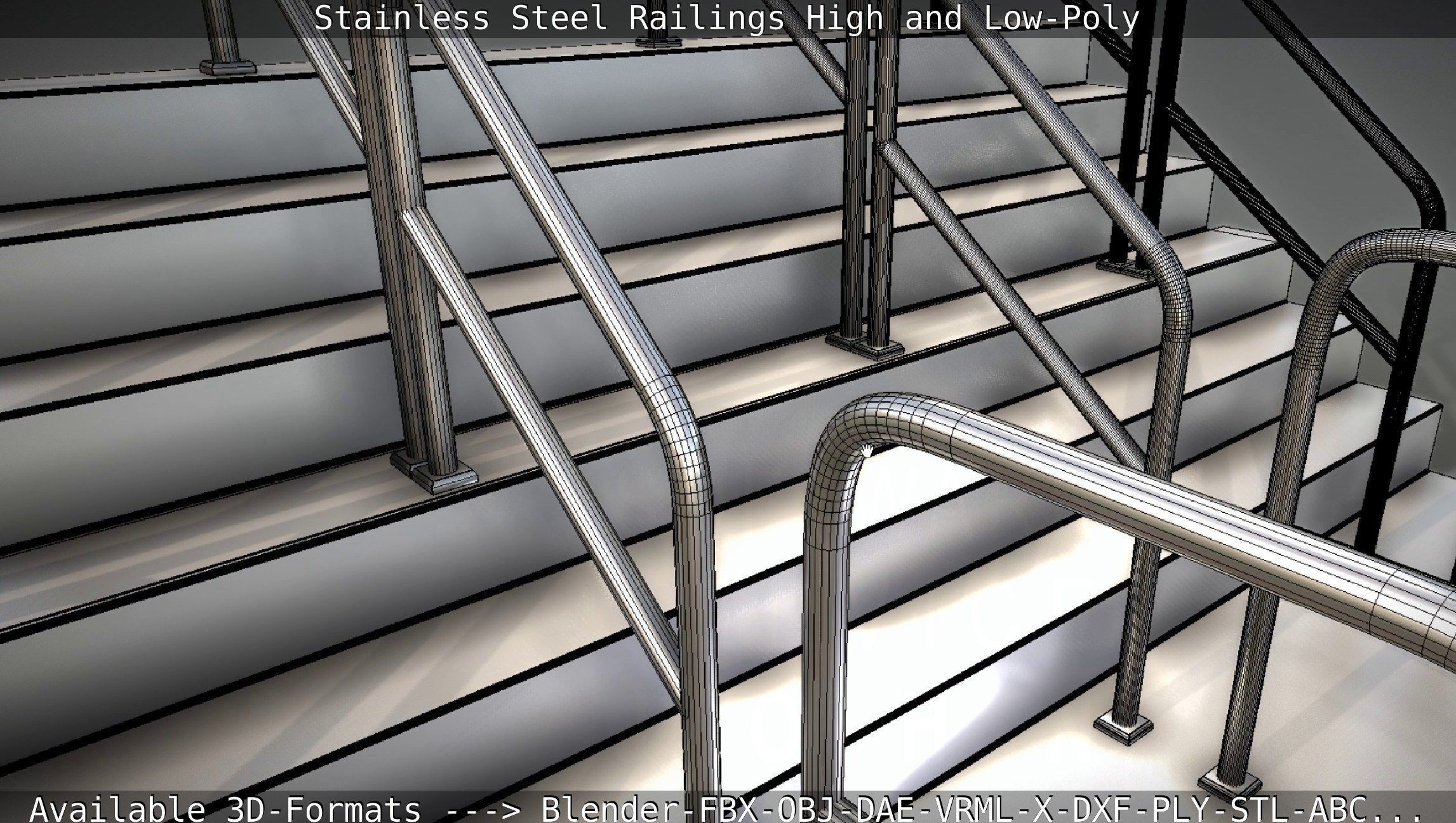 Stainless Steel Railings High and Low-Poly 3D model_60