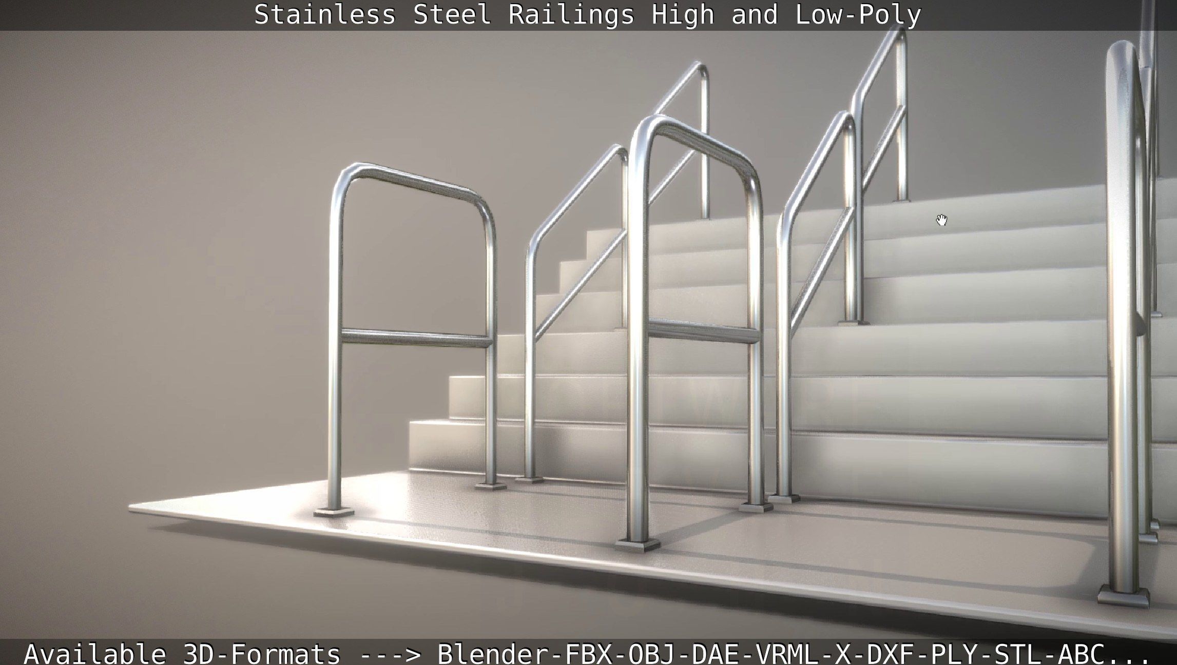Stainless Steel Railings High and Low-Poly 3D model_30
