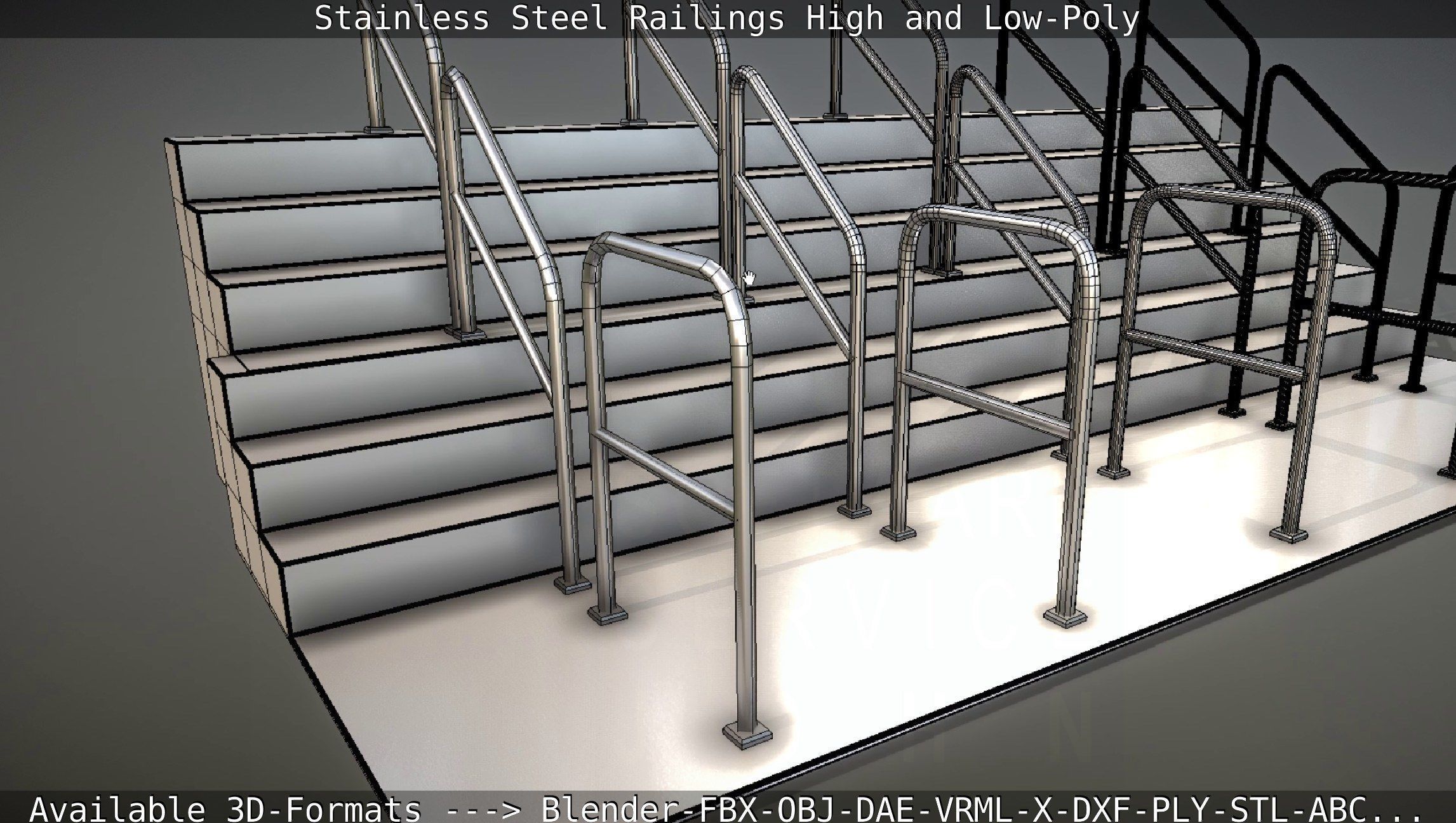 Stainless Steel Railings High and Low-Poly 3D model_69