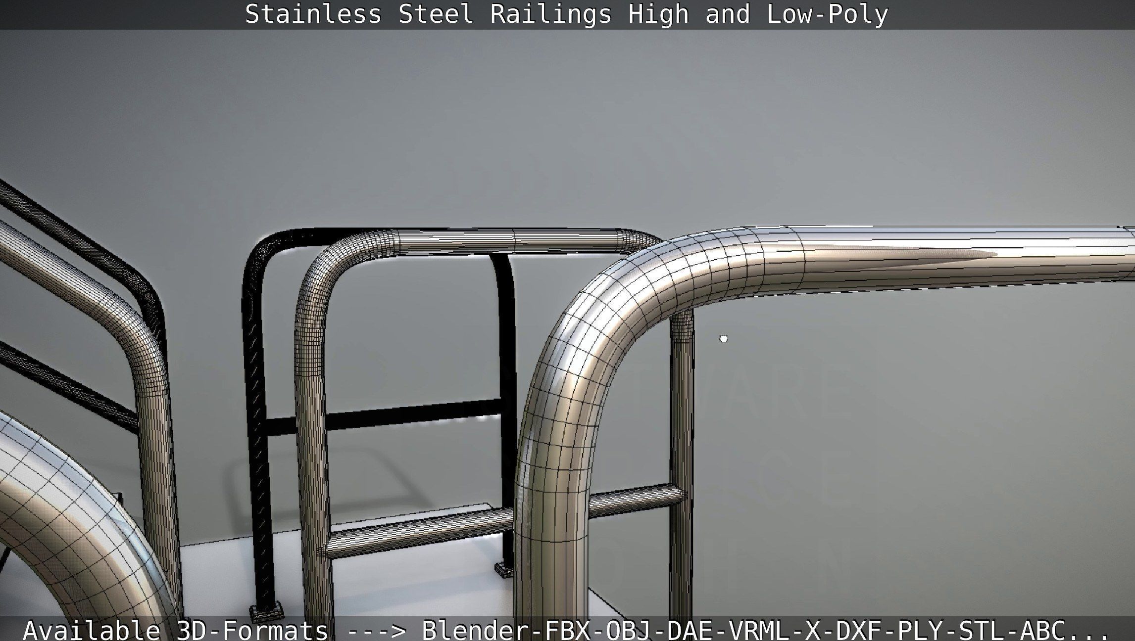 Stainless Steel Railings High and Low-Poly 3D model_62