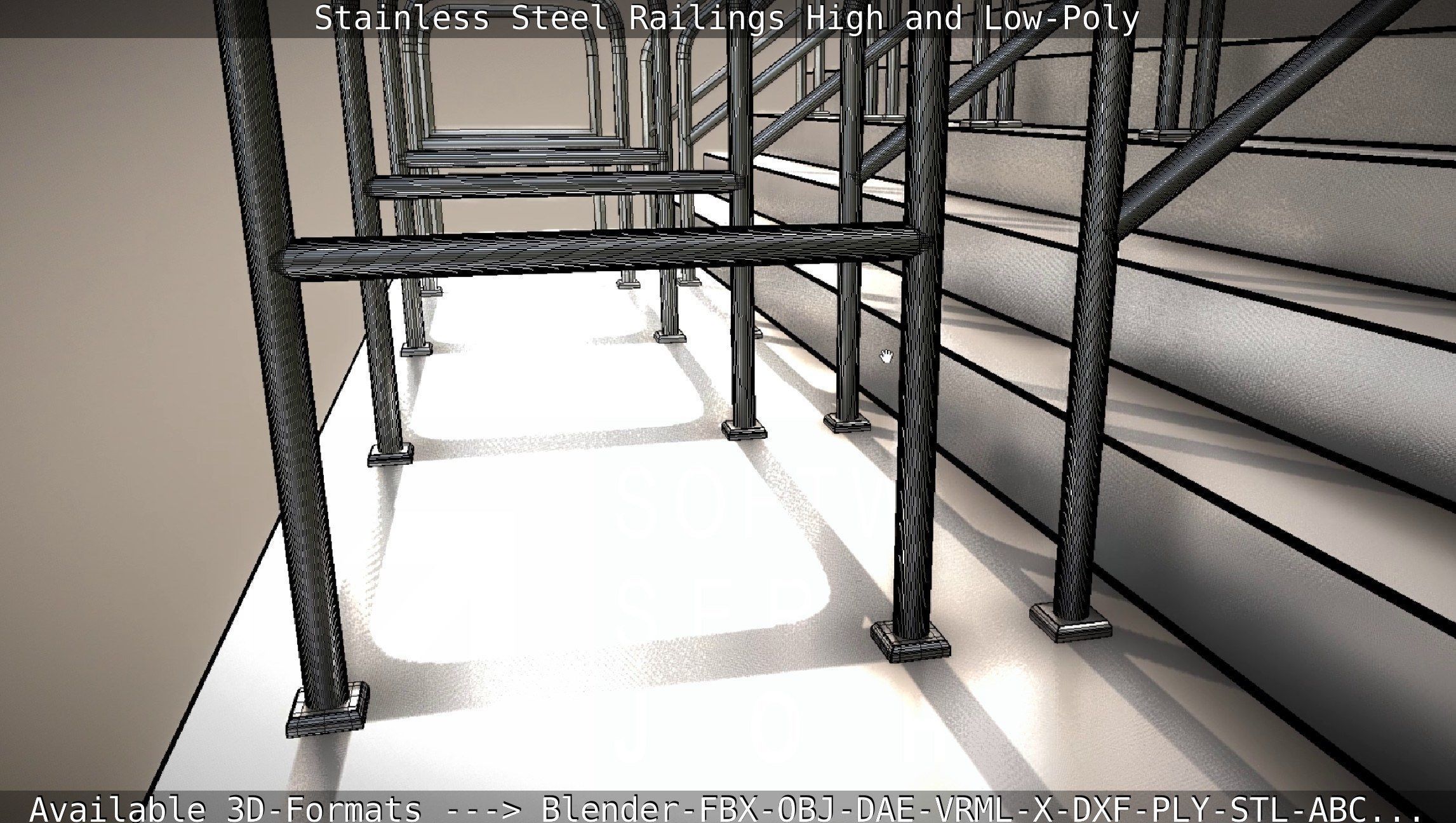 Stainless Steel Railings High and Low-Poly 3D model_43