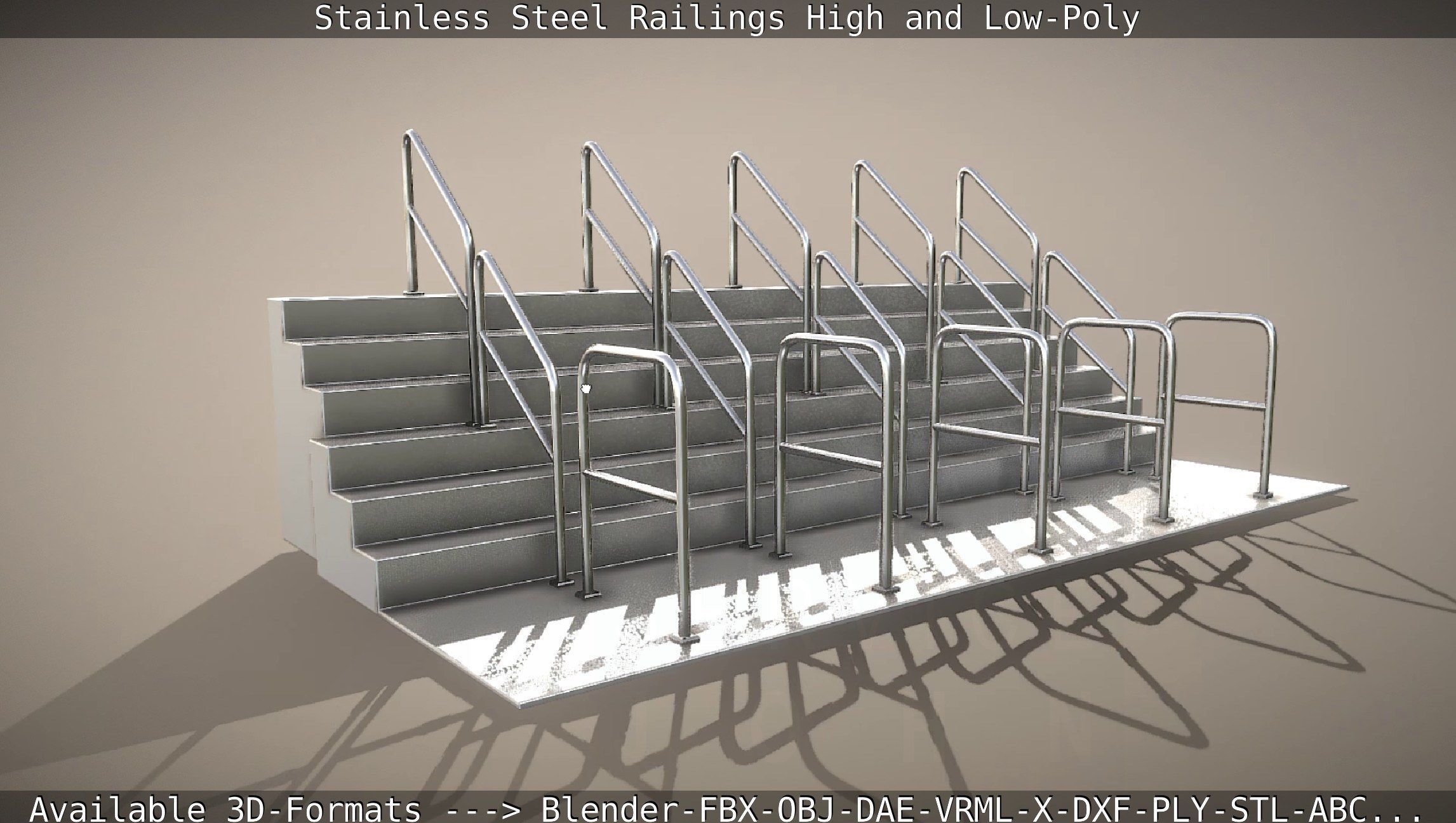 Stainless Steel Railings High and Low-Poly 3D model_97