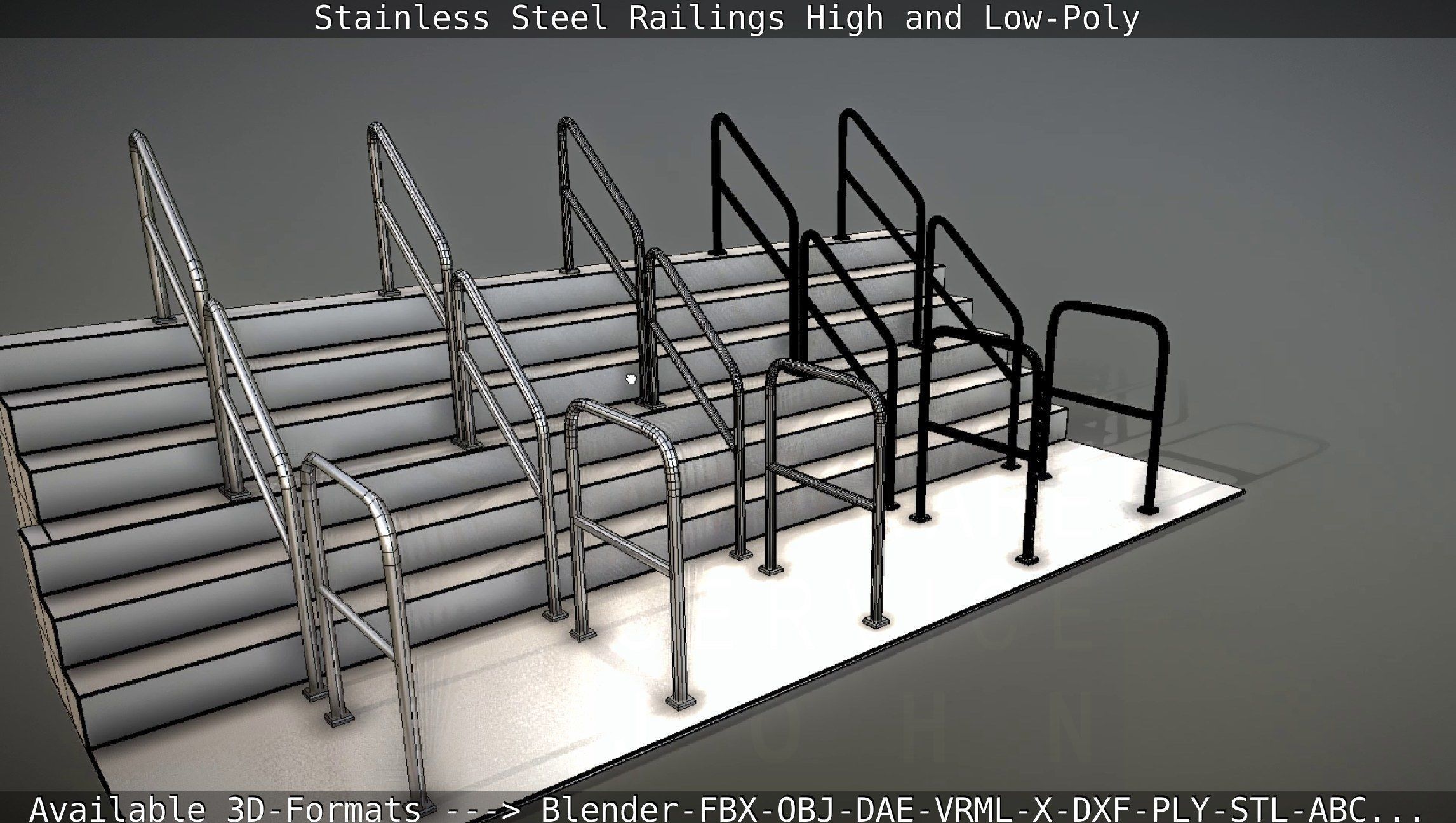 Stainless Steel Railings High and Low-Poly 3D model_68