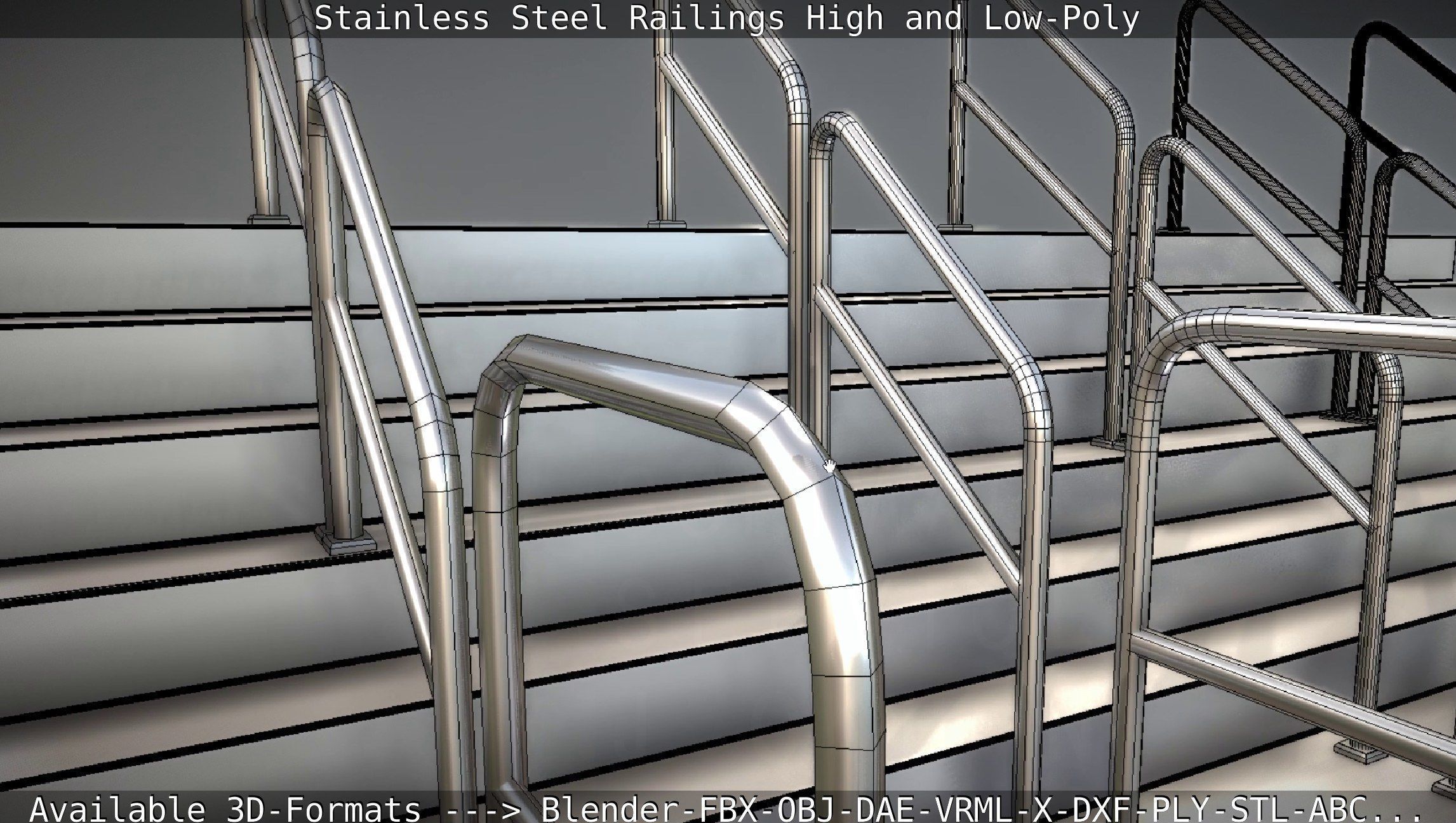 Stainless Steel Railings High and Low-Poly 3D model_71
