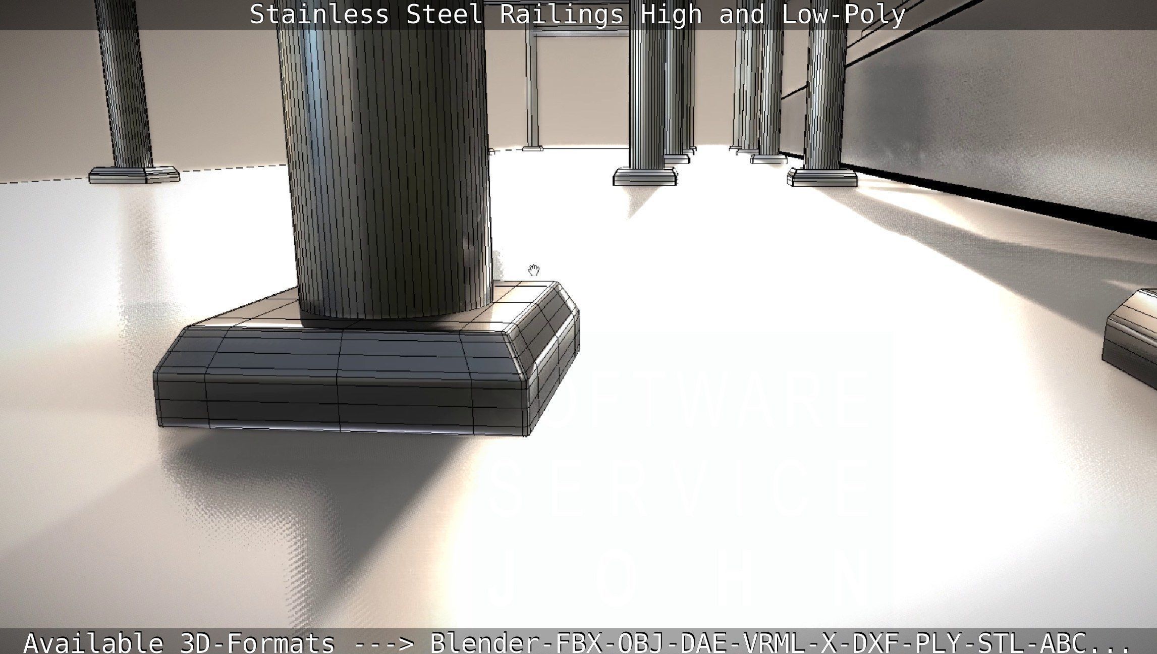 Stainless Steel Railings High and Low-Poly 3D model_52