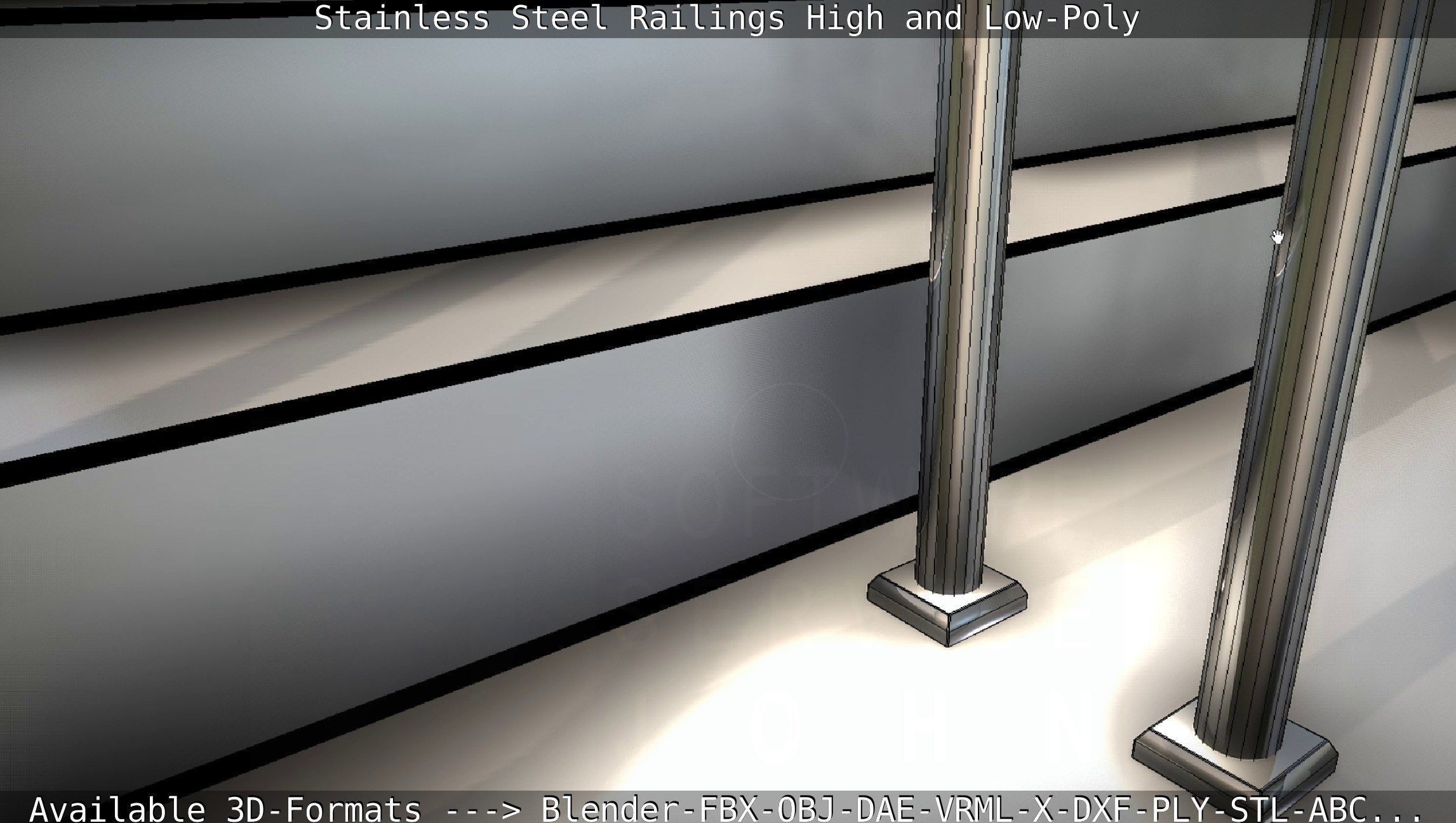 Stainless Steel Railings High and Low-Poly 3D model_57