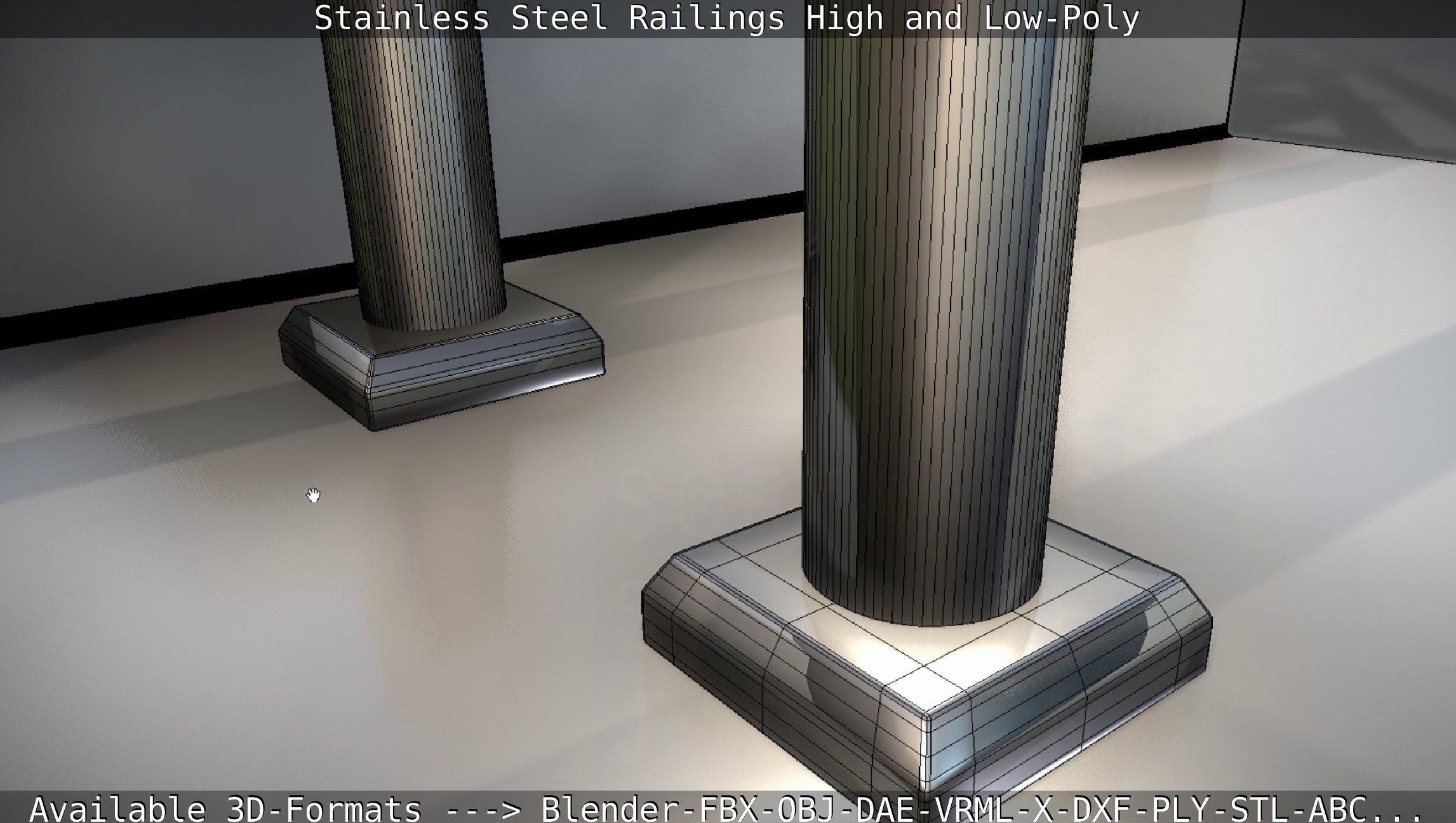 Stainless Steel Railings High and Low-Poly 3D model_53