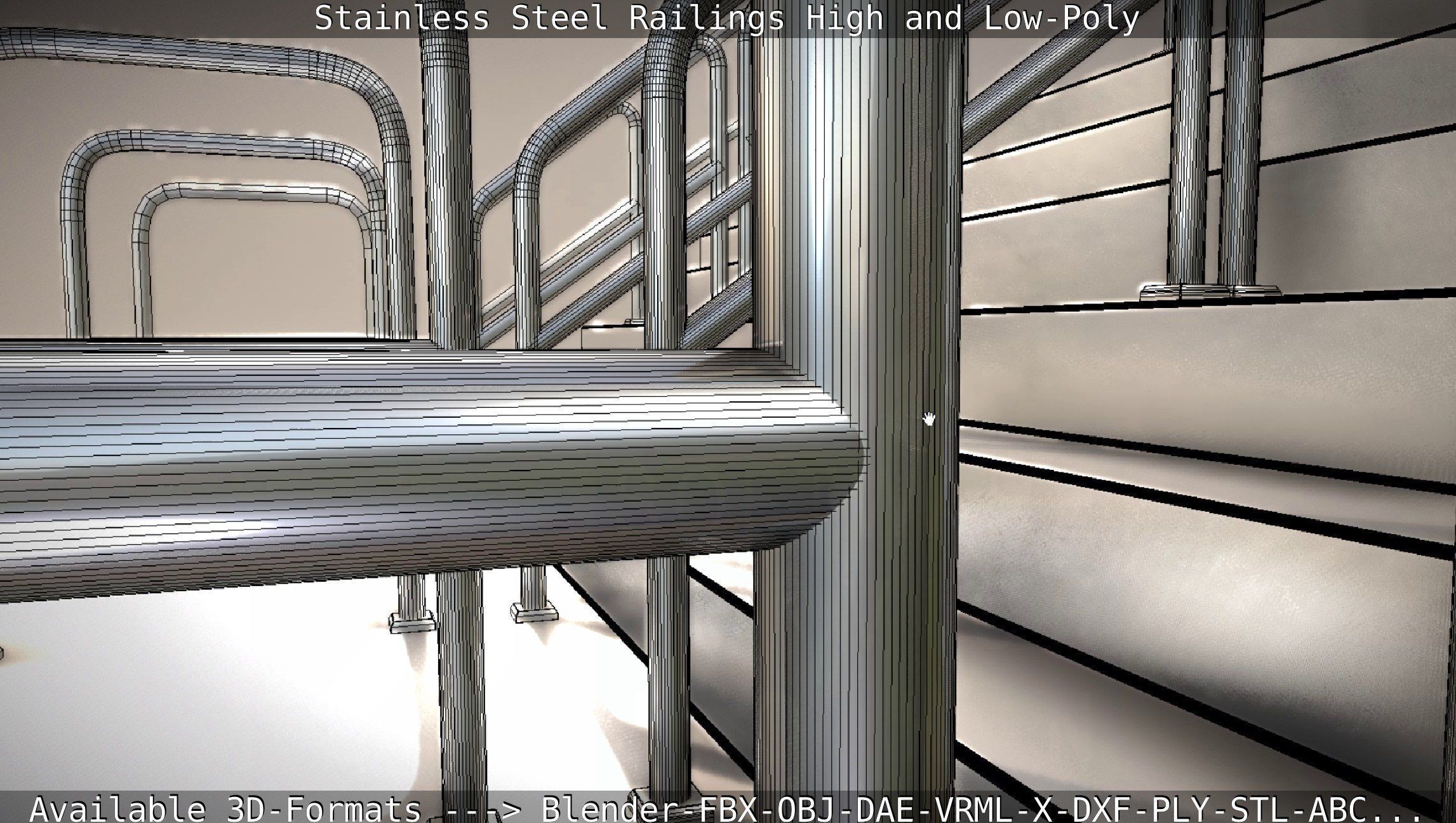 Stainless Steel Railings High and Low-Poly 3D model_46